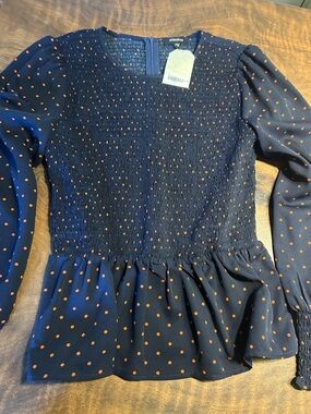 NWT Mittoshop Boutique Smocked Polka Dot Blouse